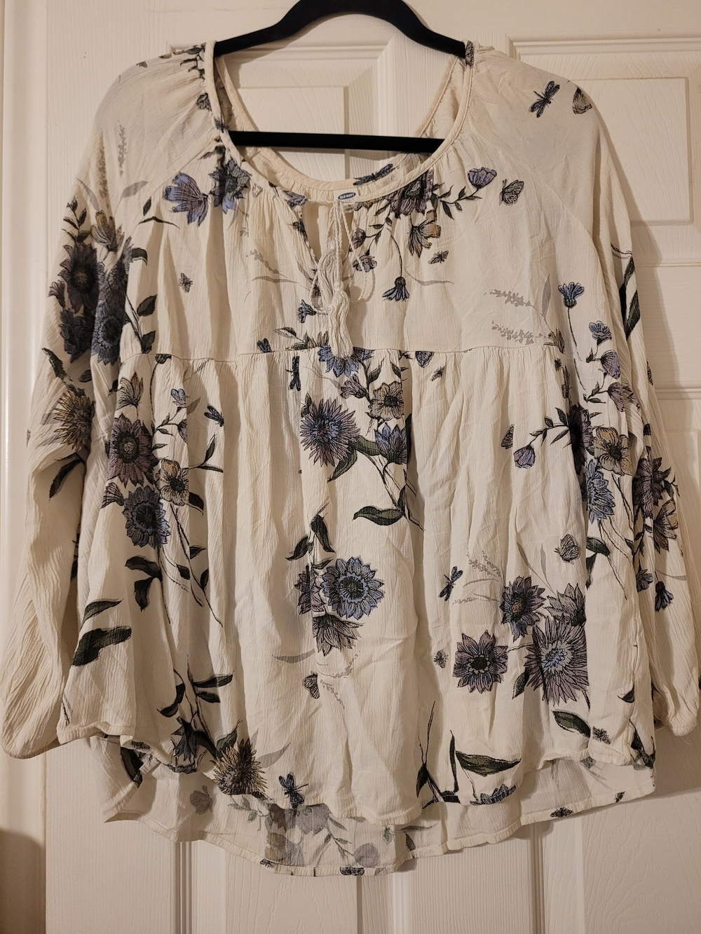 Old Navy Cream Floral Peasant Tunic with Blue & Green Accents